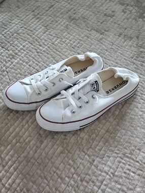 Converse White Low-Top Canvas Sneakers with Red Trim